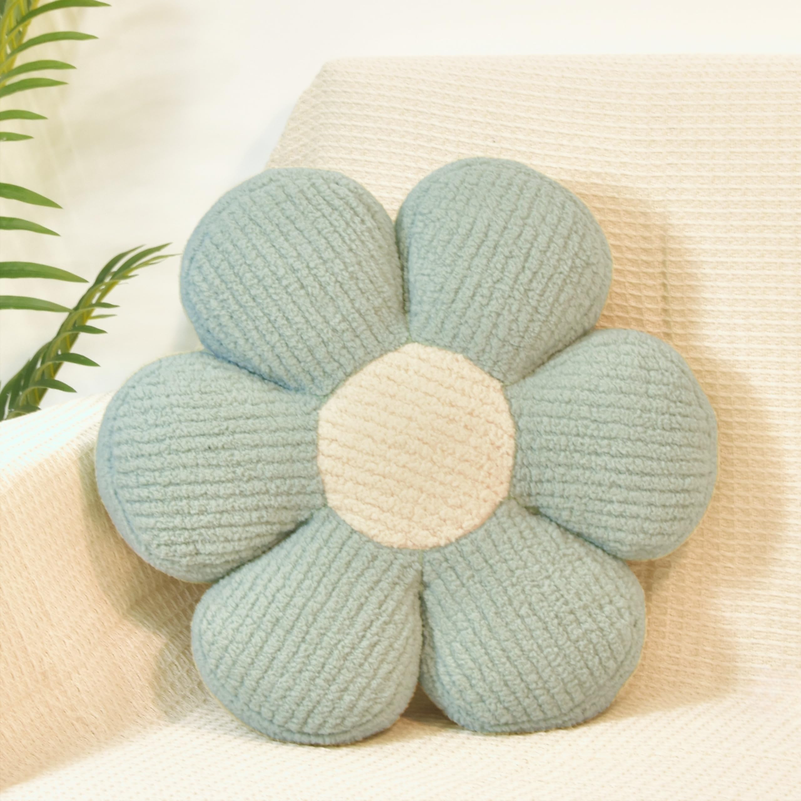 Nmkopzy Sage Green Decorative Throw Pillows Flower Daisy Shaped Pillow 16" Soft Floor Cushion for Couch Bed Chair Girls Room Bedroom Decor Aesthetic (1, Sage Green, 16 Inch)