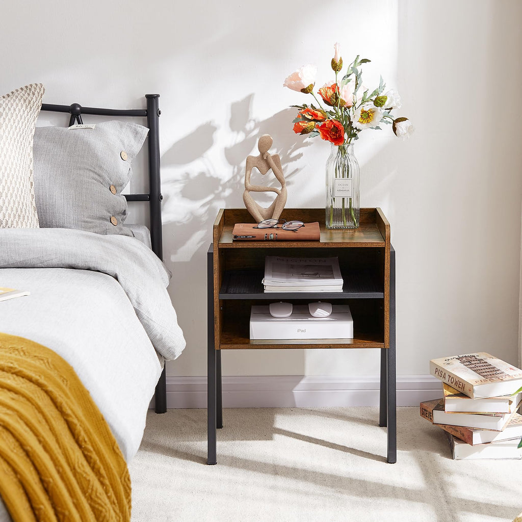 VECELO Nightstand Industrial Side Table/End Table/Stackable Accent Furniture with 2-Tier Open Storage Shelves for Bedroom, Living Room and Small Spaces