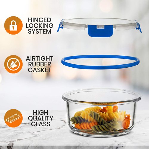 24-Piece Glass Food Storage Containers - Stackable Superior Glass Meal-prep Containers w/Newly Innovated Hinged BPA-Free 100% Leakproof Locking Lids - Freezer-to-Oven-Safe - NutriChef NCGLBU.5 (Blue)