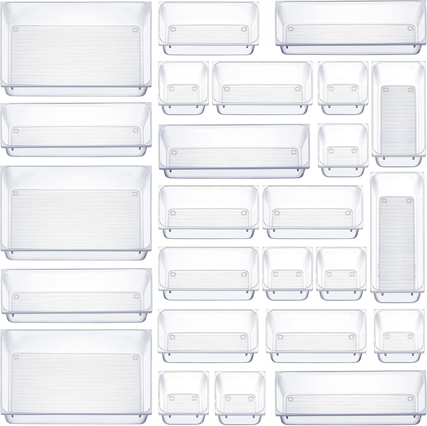 Seseno 25 PCS Clear Plastic Drawer Organizers - Versatile Storage Bins for Makeup, Kitchen & Office | 4 Sizes