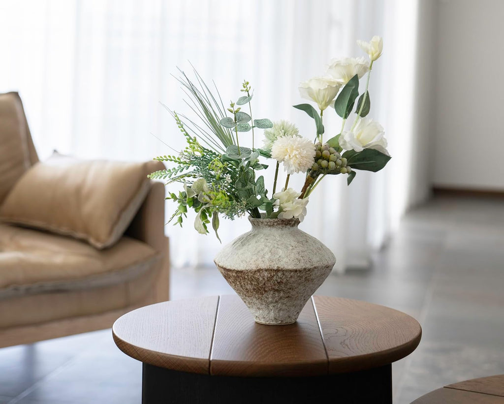 Rustic Farmhouse Ceramic Vase - Handcrafted Distressed White Pottery for Home Decor | Centerpiece & Gift
