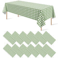 12Pack Sage Green Plastic Checkered Tablecloth, Premium Decorative Disposable Sage Green Gingham Plaid Table Cloths for Parties, Rectangle Party Table Cover for Picnic Birthday Wedding, 54x108 Inch