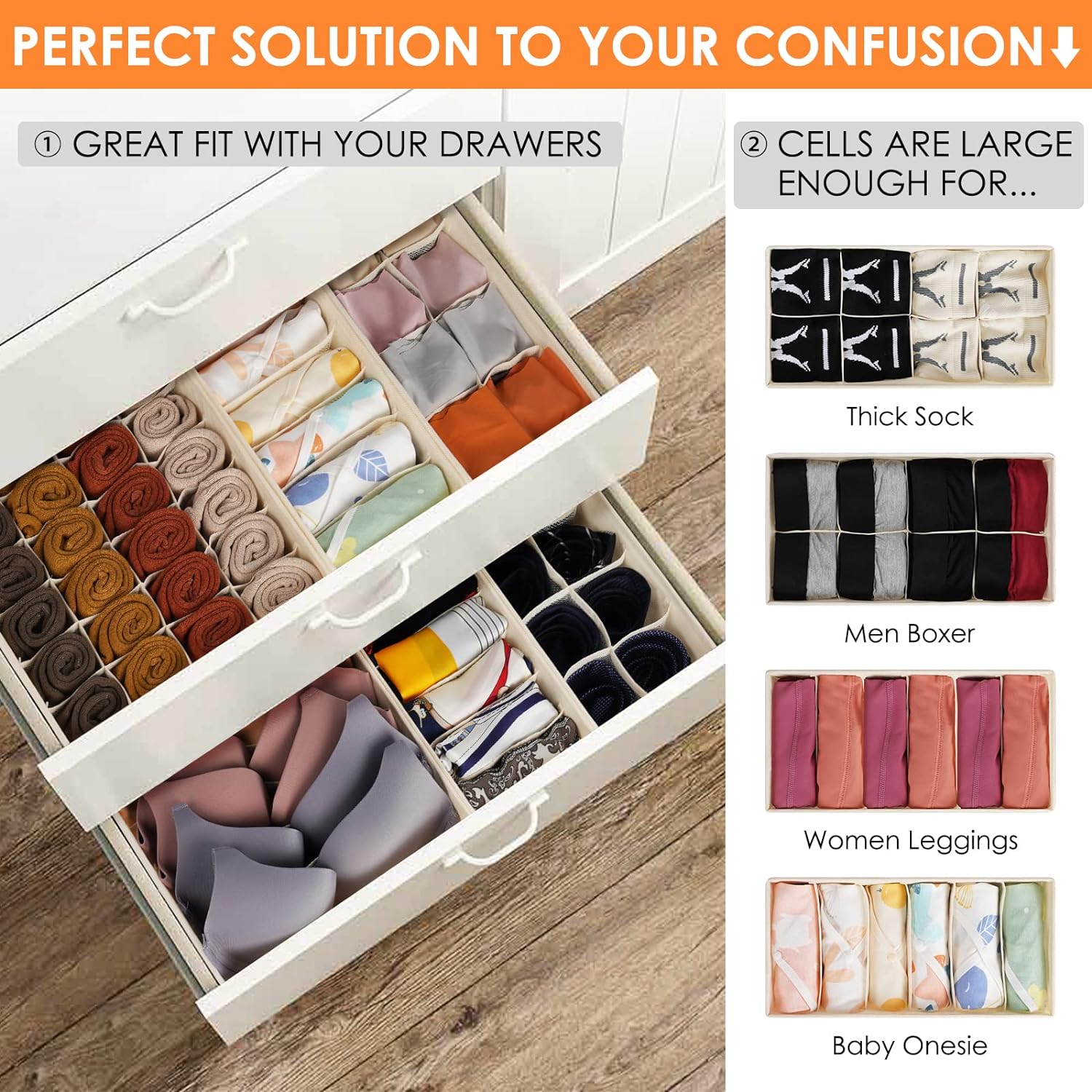 Skiennix 12-Pack Baby Clothes Organizer - Foldable Fabric Storage Bins for Nursery | 116 Cells for Clothing & Accessories