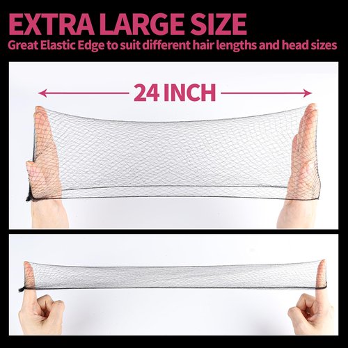 Fandamei Hair Net, 120 PCS Invisible Black Hair Nets for Food Service Workers&Women&Men, 24 Inches Extra Large Hair Net for Buns, Nylon Hairnets for Foodservice, Dancing, Ballet Bun