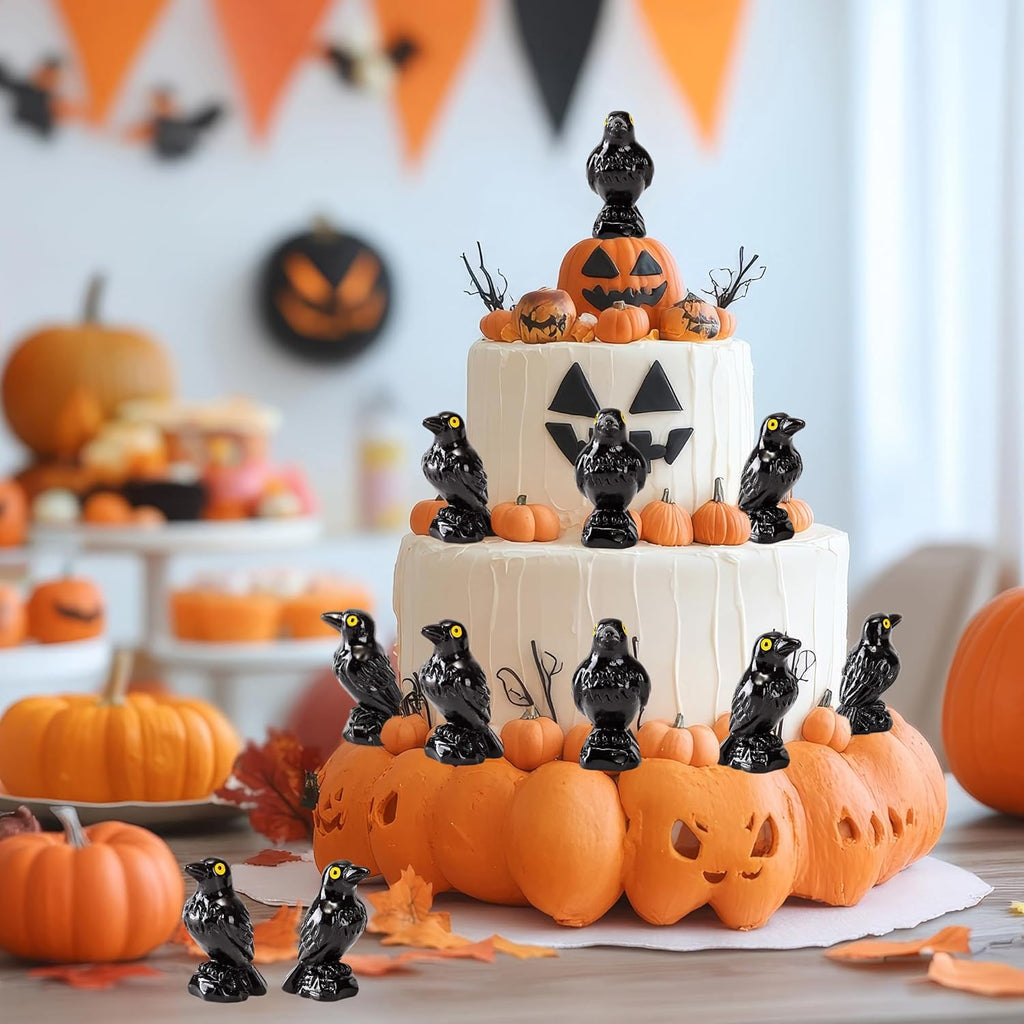 Regine Switzerland Miniature Black Raven Figurines - 30 Pcs Spooky Halloween Decor for Terrariums & Crafts
