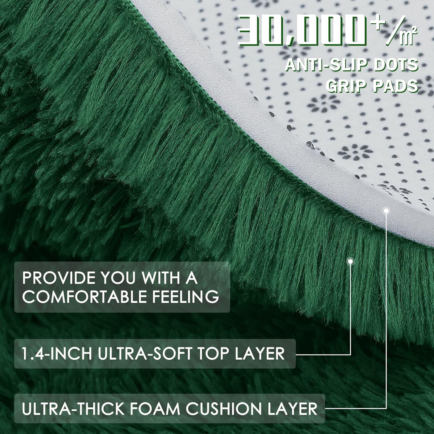 OLANLY Dark Green Round Rug - Soft, Fluffy Shaggy Carpet | 5 ft Machine Washable Area Rug for Bedroom, Living Room, Nursery Decor