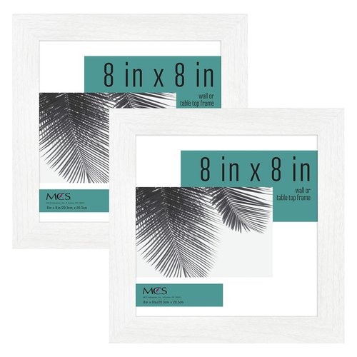 MCS Studio Gallery 8x8 Picture Frame White Woodgrain Engineered Wood, Wall Hanging & Easel for Tabletop Display, Square Photo Frame for Photos, Posters & Art Prints (2-Pack)