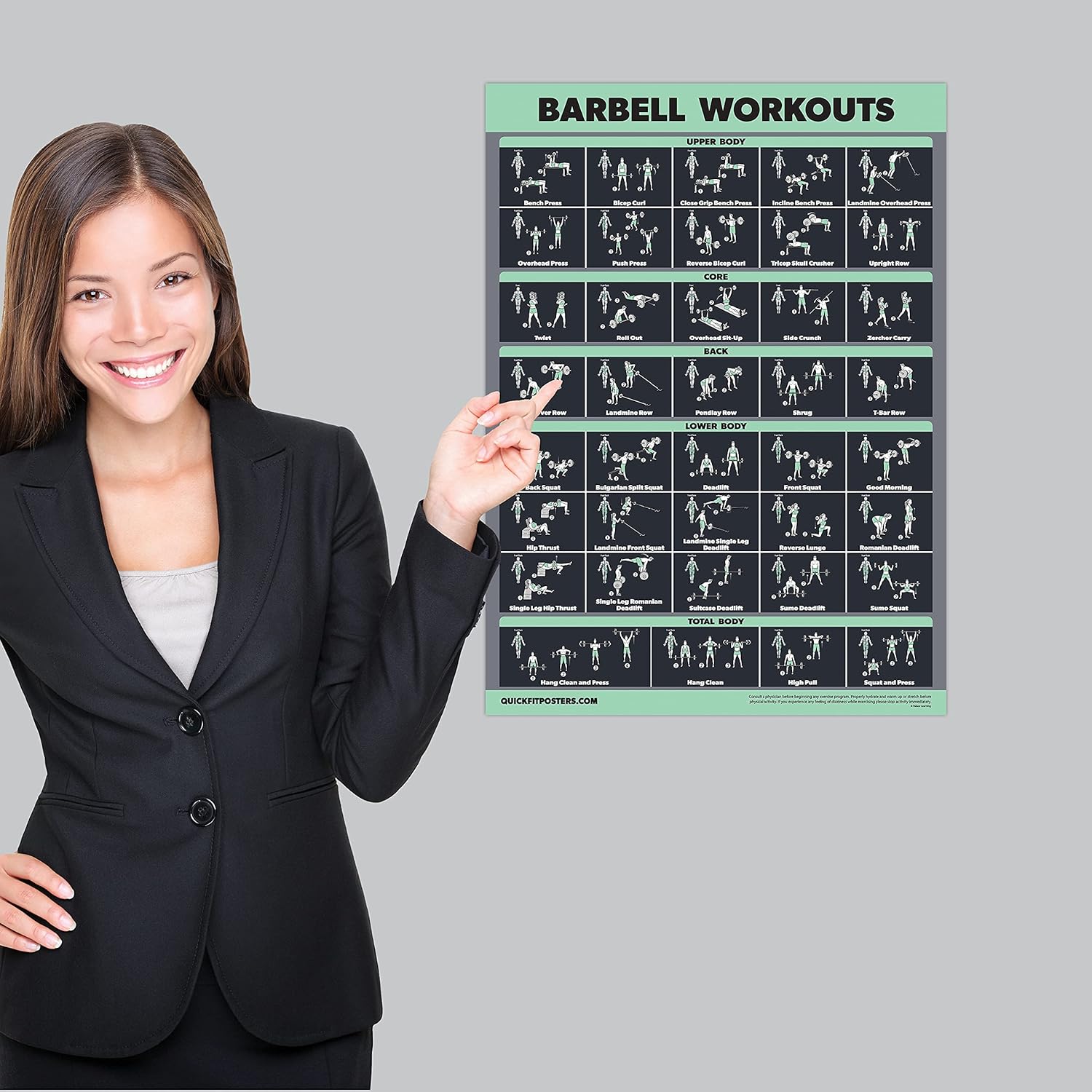 Palace Learning Dumbbell & Barbell Workout Poster Set - Laminated 2 Chart Set | 18” x 24” Size