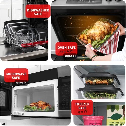 Nestl 8pc Glass Baking Dishes Set - Leakproof Casserole Containers with Lids | Oven & Microwave Safe, 9x13 Black