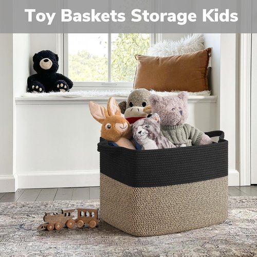 Goodpick Woven Baskets - 18" x 14" x 12" Decorative Laundry & Toy Storage Basket with Handles