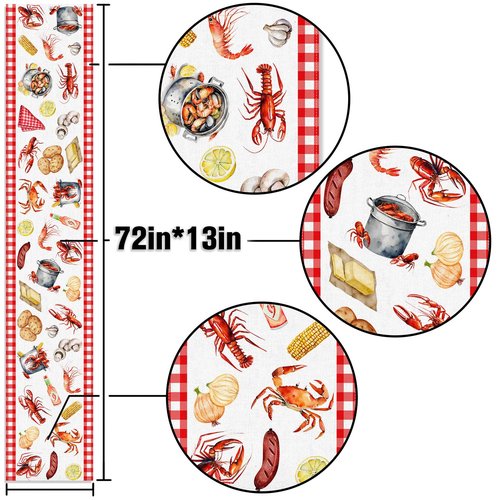 Buxiuer Crawfish Boil Table Runner Buffalo Check Lobster Crab Seafood Boil Themed Birthday Party Decoration Dining Room Home Kitchen Decor (13" x 72")