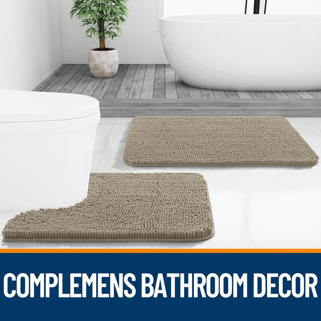 OLANLY Bath Rugs - Extra Soft Absorbent Chenille Mats | 36x24, Quick Dry, Machine Washable, Warm Taupe