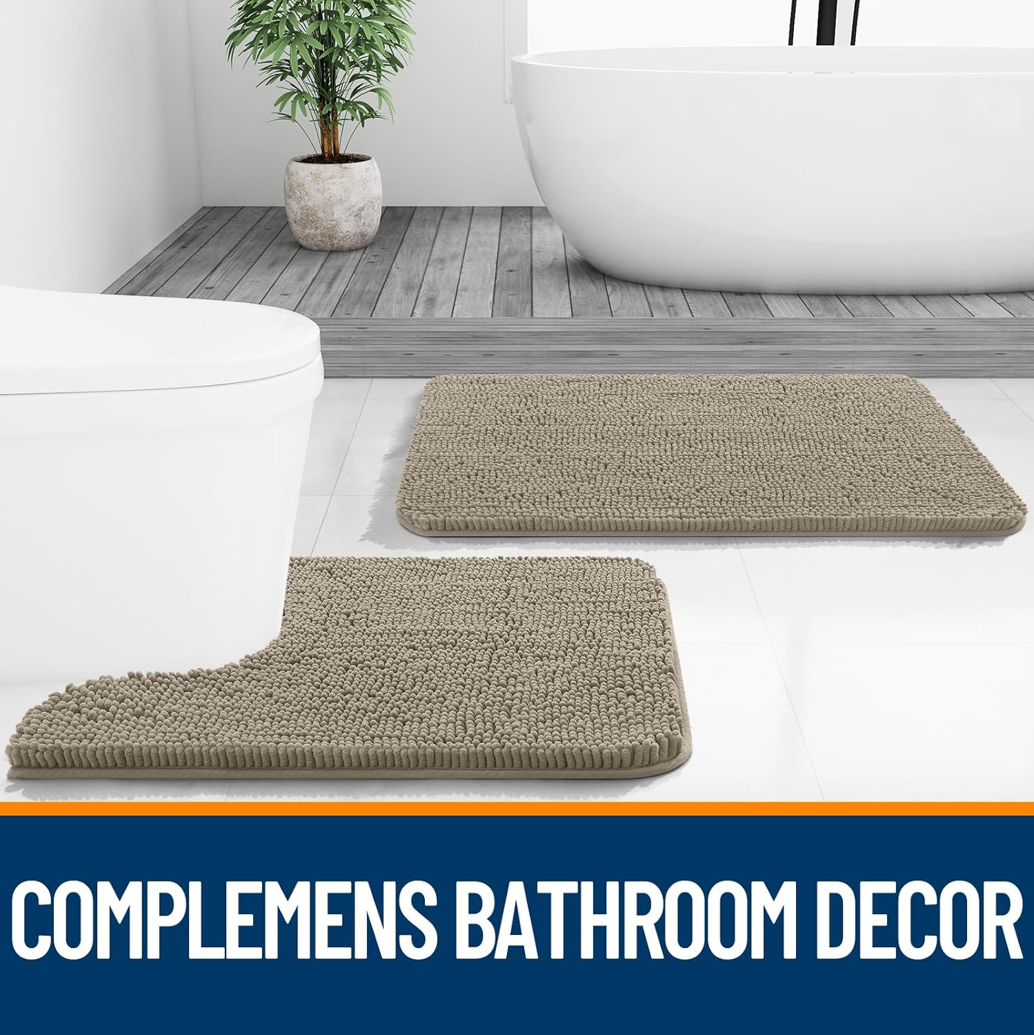 OLANLY Bath Rugs - Extra Soft Absorbent Chenille Mats | 36x24, Quick Dry, Machine Washable, Warm Taupe