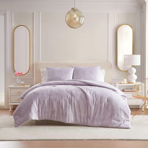 Betsey Johnson - Queen Comforter Set, Lightweight & Soft Plush Bedding with for Year Round Comfort, 3 Piece Bed Set with Matching Pillowcases (Butterfly Embossed Purple)