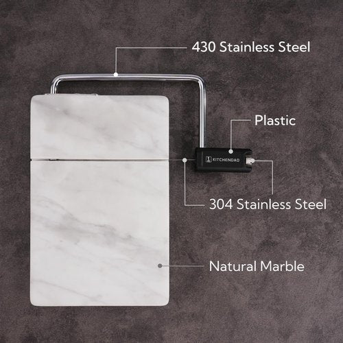 KITCHENDAO Replaceable Wire Cheese Slicer with Board, Tightness Adjustable Cheese Slicer, Marble Cheese Cutter for Block Cheese, Easy to Replace, with 2 Extra Upgrade Strong Wires