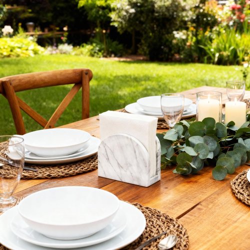 Marble Napkin Holder for Table, White Upright Napkin Holders for Paper, Standing Napkin Dispenser for Kitchen, Dining Room, Party Hotel, Cafe, Bar