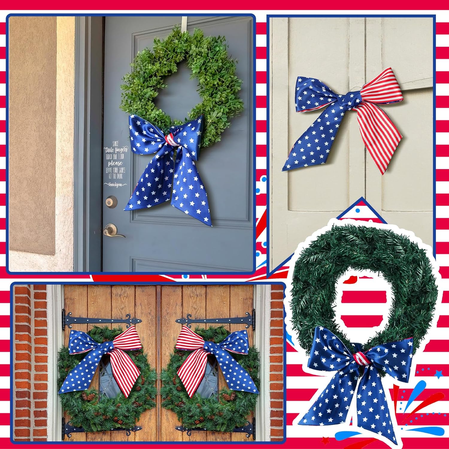 Skiennix Patriotic 4th of July Sash - Reversible Wreath Scarf Decor for Home & Porch | 2 Pcs Set