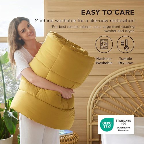 Bedsure Comforter Duvet Insert - All-Season King Size Quilted Bedding in Mustard Yellow, Soft Down Alternative, 90 x 102 Inches