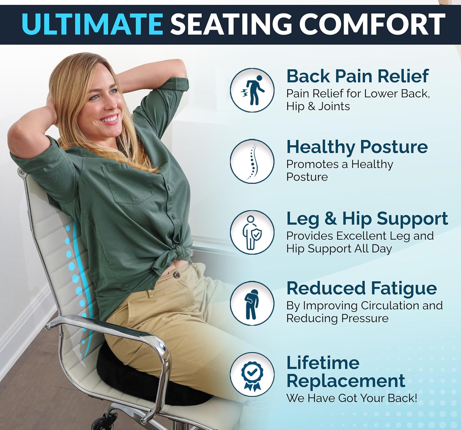 ComfiLife Premium Gel & Memory Foam Seat Cushion - Doctor Recommended for Back & Sciatica Pain Relief | Black