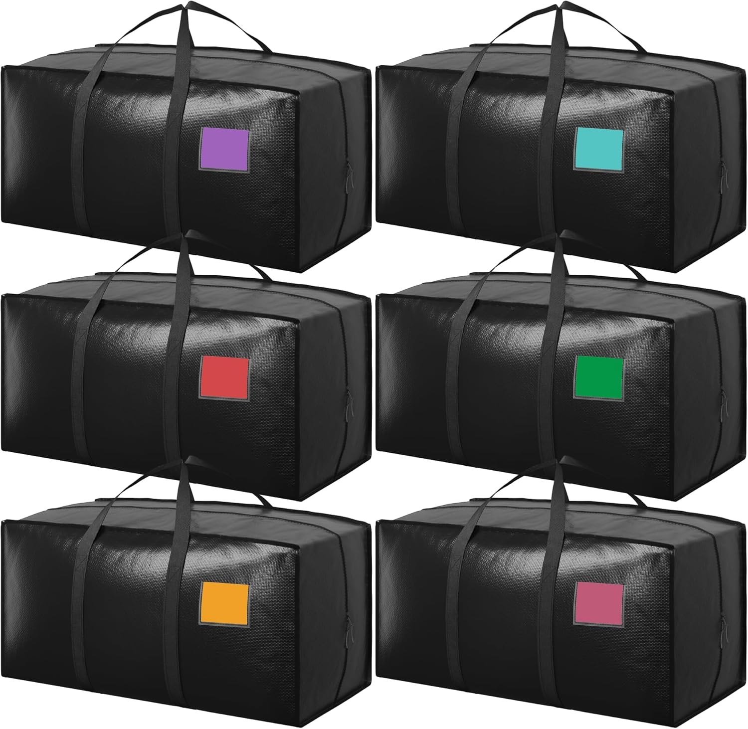 Skiennix Extra Large Heavy Duty Moving Bags - Moisture-Resistant Storage Bins with Reinforced Zipper & Wide Handles | Black, 6 Pack