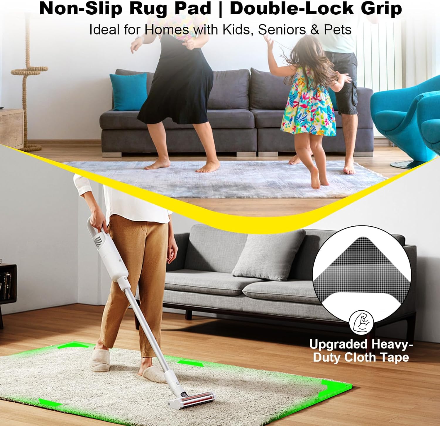 PHIXBEAR Rug Tape | 24 Pcs Strong Hold Anti-Slip Pads | Washable & Reusable Silicone Bottom
