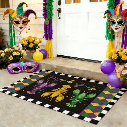 Maytycroo Mardi Gras Welcome Door Mat 30x17 Inch Carnival Doormat for Indoor Outdoor Entrance Non-Slip Washable Floor Mats Mardi Gras Home Party Decor Rugs