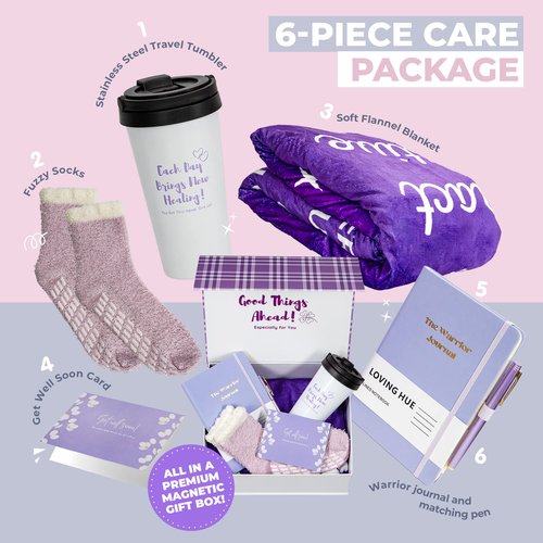 Loving Hue Chemo Care Package, Cancer Care Gifts for Women with Blanket, Socks, Journal, Tumbler (Purple)