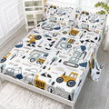 Datura home Woodland Construction Sheets Set 4Pcs for Kids,Cartoon Excavator Truck Lifter Print Sheet Set with 1 Flat Sheet and 1 Fitted Sheet + 2 Pillowcases(Woodland Construction Full)