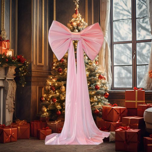 Large Pink Bow Birthday Decorations, 31'' x 60'' Big Bow Themed Backdrop Room Wall Decor Wedding Engagement Bachelorette Baby Shower Bridal Christmas Tree Decoration (Large)
