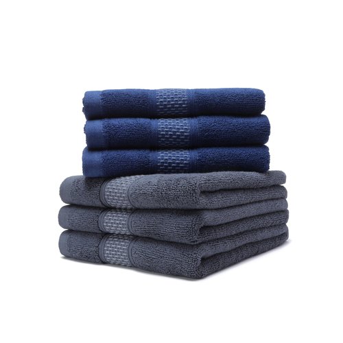 Weierduosi Cotton Hand Towels Set, 6-Piece Set(14in x 29.5in), Super Absorbent Quick Drying,Soft,Bathroom Towels,Suitable for Gyms,Kitchen,Gift(Dark Grey,Dark Blue)