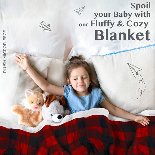 Ultra Soft Sherpa Fleece Plaid Baby Blanket | Cozy, Plush Throw Blanket for Kids | Reversible Plaid | Washable | Wide Size for Extra for Warmth & Comfort | Cute