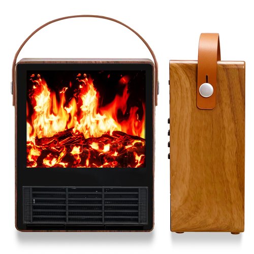 Electric Fireplace Heater with 3D Realistic Flame, 1500W/750W Adjustable Space Heater, Double Safety Protection, Walnut Wood Finish Portable Indoor Fireplace for Home & Office Christmas Decoration