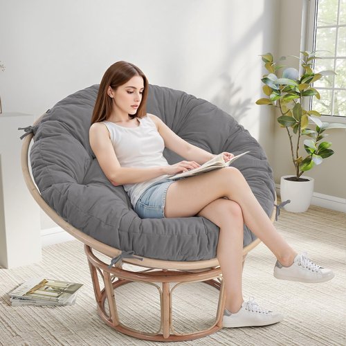 idee-home Papasan Chair Cushion, Circle Papasan Chair Cushion with Corduroy Cover (Without Chair) for Bowl Chair, 48 X 48 Inch, Light Grey