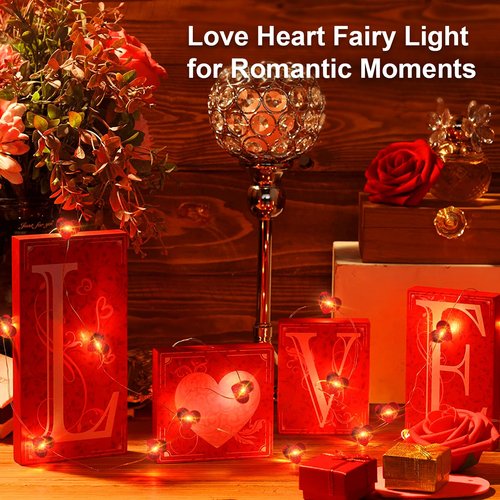 chzk Valentine’s Day Red Heart Fairy String Lights 16FT 50 LEDs Valentine's Day Lights Battery Powered Mother Day Decor (1, Red)