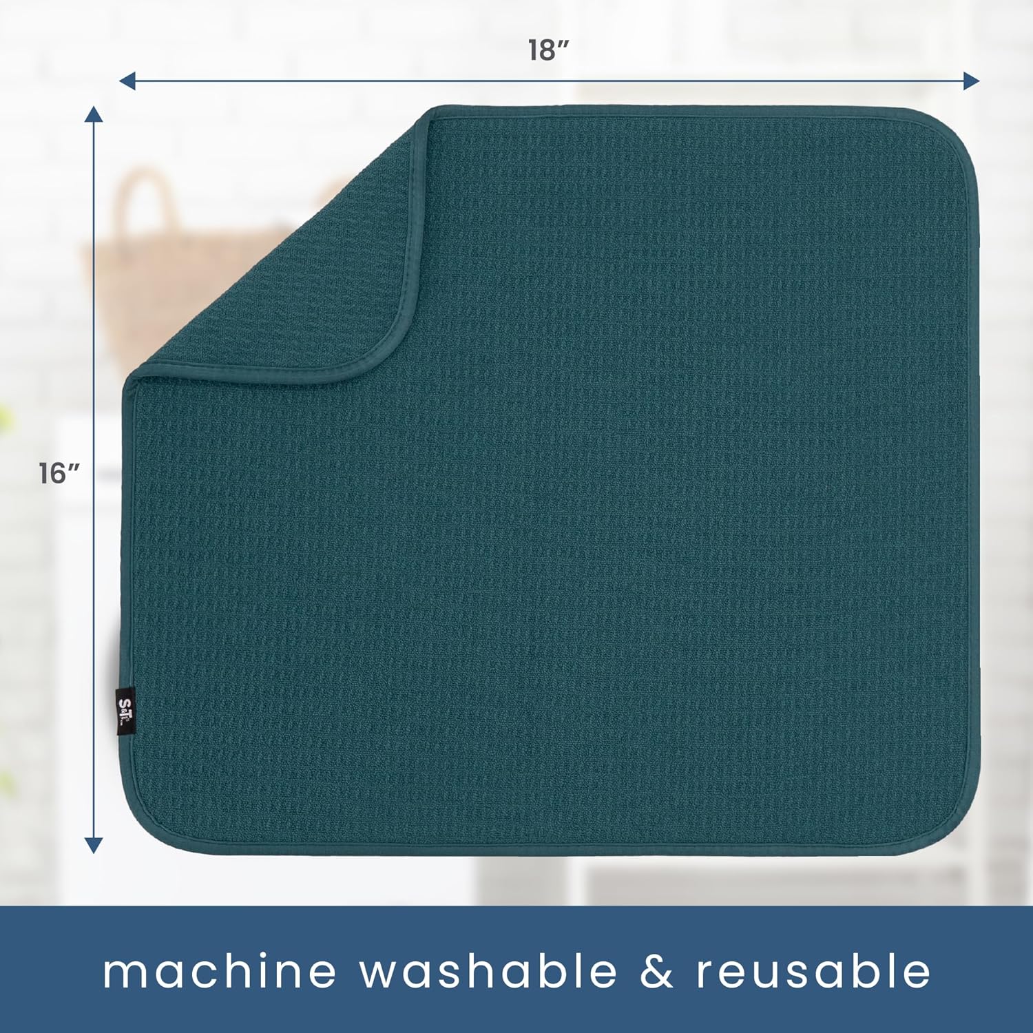 S&T INC. Dish Drying Mat - Absorbent Microfiber Kitchen Counter Pad, 16” x 18”, Tapestry Blue