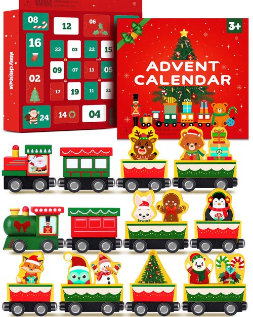 Toddler Advent Calendar 2025-24 Days Magnetic Wooden Animal Train Set Christmas Advent Calendar 2025 for Kids, Countdown Calendar Gifts Montessori Train Stocking Stuffer for Toddlers, Boys and Girls