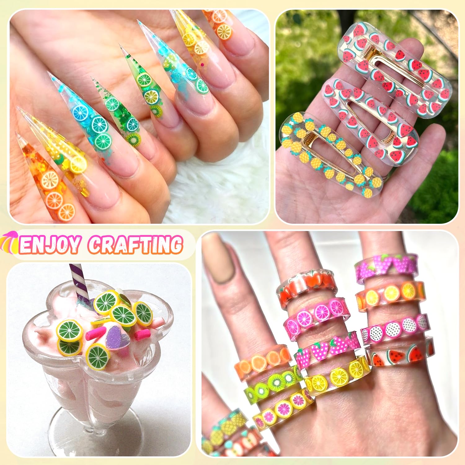 TINKRSTUFF Fruit Slice Polymer Clay Slime Add-Ins - 24-Grid Assorted Fimo Accessories for Nail Art & DIY Crafts