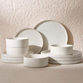 Famiware Nebula Plates and Bowls Sets, 12 Pieces Stoneware Dinnerware Sets, Reactive Glaze Dish Set, Dishes Set for 4, Matte Beige White