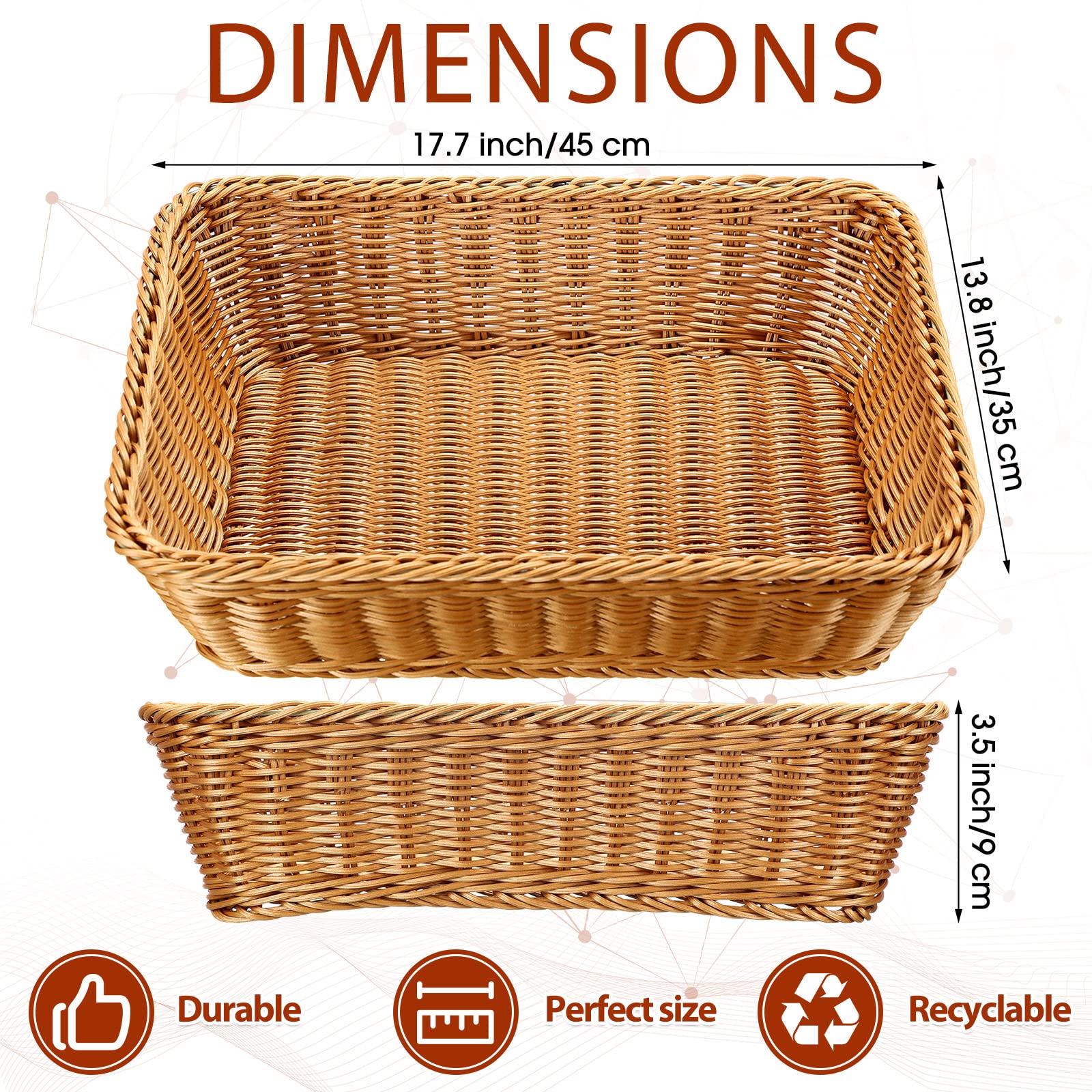 Irenare 6 Pack Wicker Bread Basket 17.7 Inch Woven Bread Serving Baskets for Gifts Poly Rattan Fruit Tabletop Food Trays for Display Vegetables Restaurant Kitchen Snacks