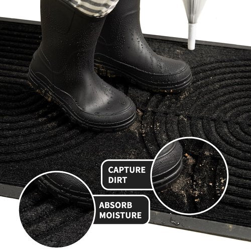 RORA Front Door Mat Outside Indoor Entrance, Heavy Duty Non Slip Welcome Doormat, Natural Rubber Floor Mat for Entryway, Patio, Garage, Porch, 29.5"x17", Black