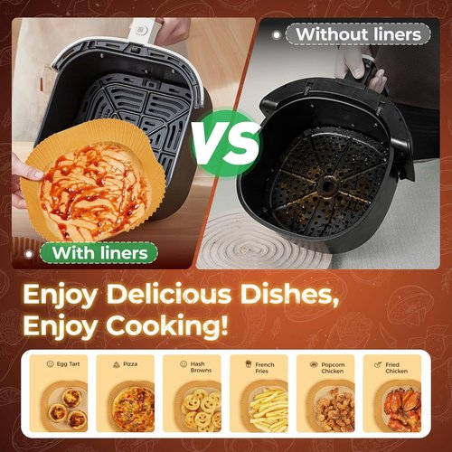 Air Fryer Liners | 100 PCS Non-Stick Waterproof Parchment Paper - 8" Square for 5-8 QT Air Fryers