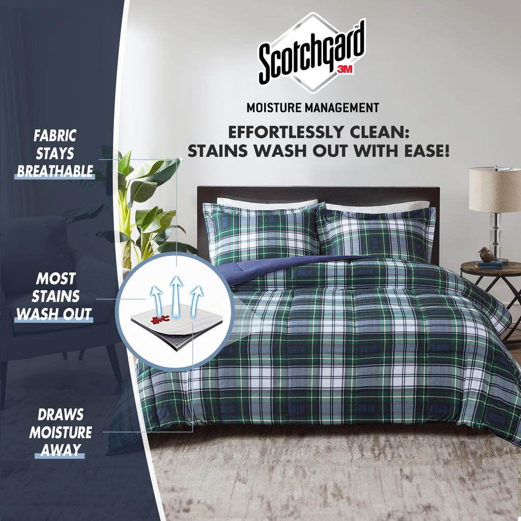 Madison Park Essentials Parkston Plaid Comforter Set Soft Brushed Microfiber College Bedding, 3M Scotchguard Stain Release Cover, Modern All Season Cabin Bedding, Full/Queen, Navy, 3 Piece