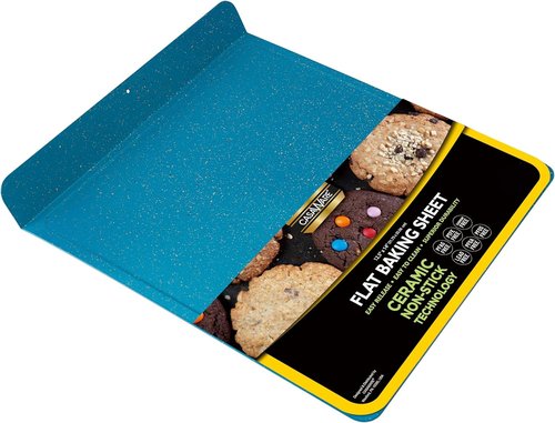 CasaWare Large Baking Cookie Sheet - 12.5 x 14-Inch with 1.5-Inch Handle | Ceramic Non-Stick Coating in Blue Granite