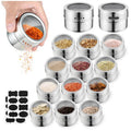 luqagol 12pcs Stainless Steel Spice Jars, Magnetic Condiment Tins Magnetic Spice Jar With Clear Lid And Holes Sift&Pour - Easy To Clean