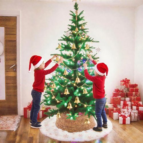 Christmas Tree Skirt 48 Inches Faux Fur Christmas Tree Skirt White with Gold Sequin Snowflakes Large Xmas Tree Skirt Christmas Tree Base Cover Party Decorations Ornaments