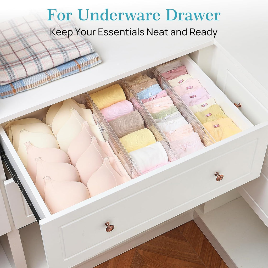 Vtopmart 8-Pack Drawer Dividers - Expandable Clear Organizers for Clothes & Cosmetics (12.8"-22.3")