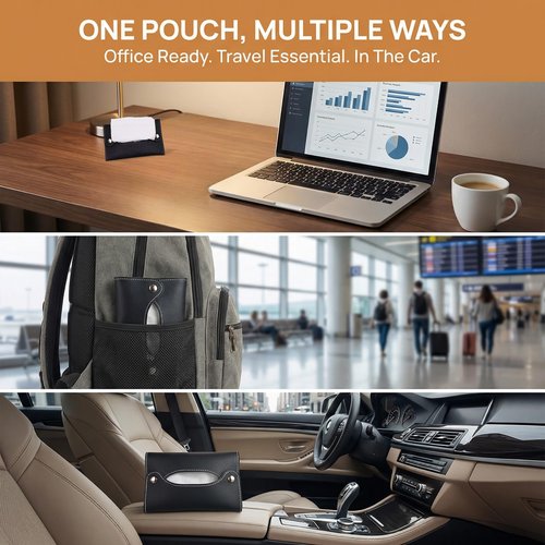 OKKRMGZ 2Pcs Pocket Tissue Holder for Purse Travel Size Bag Case for Paper Towels Reusable PU Storage Pouch Car Tissue Box Holder for Toilet Paper Compact Use Black