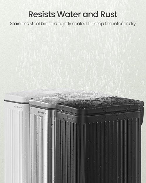 SONGMICS Bathroom Trash Can, 1.6-Gallon (6 L) Trash Bin with Lid, Slim for Small Spaces, Stainless Steel Garbage Can, Soft Close, White ULTB563W02