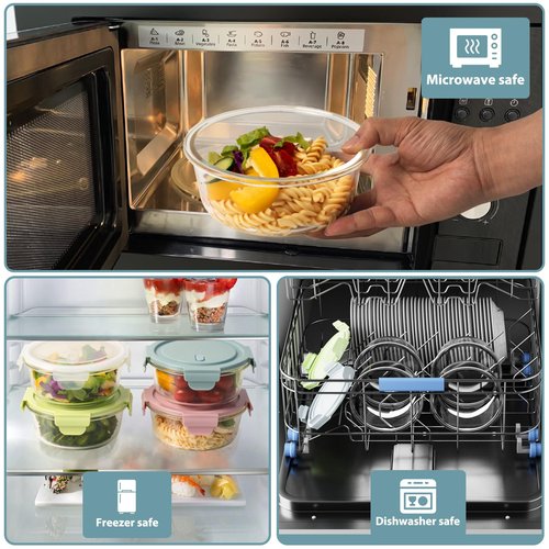 20oz Food Storage Containers with lids Set, Airtight 2.5 Cup Glass Meal Prep Containers, Heat-Resistant BPA-Free Glass Containers for Soup Leftover, Microwave, Dishwasher Freezer Safe (4 Packs)