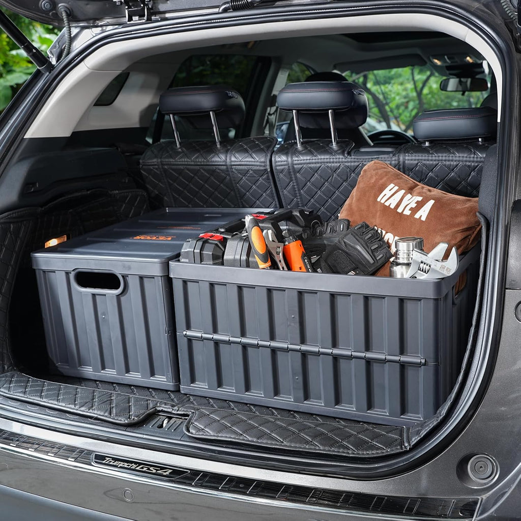 VEVOR 65L Collapsible Storage Bins - Stackable Utility Crates with Lids for Organizing Tools & More